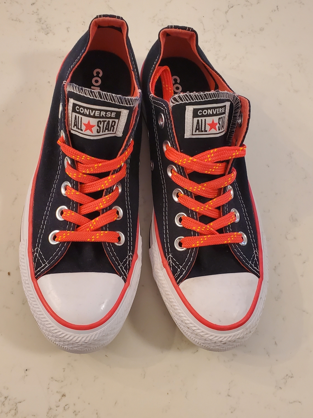 Converse Black Low Top Sneakers with Orangy Pink Accents